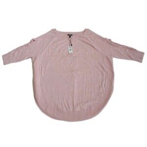 NWT Ladies Express Pink 3/4 Laced Sleeves U Bottom Hem Sweater